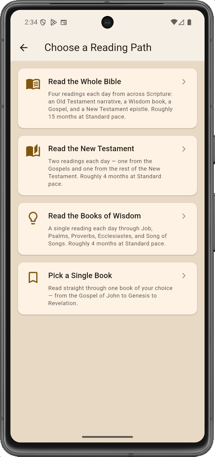 Reading plan setup