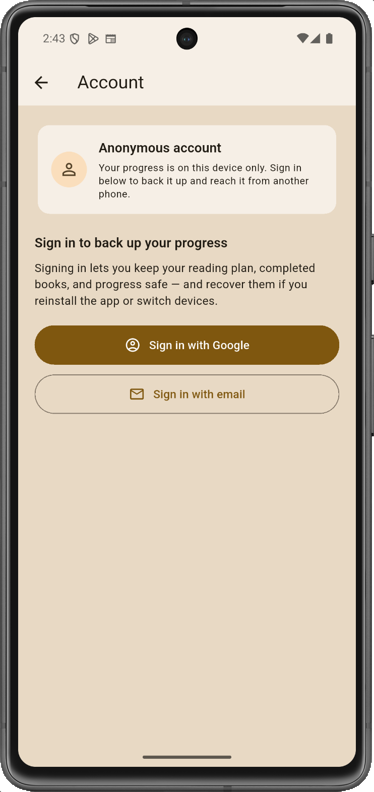 Sign in options
